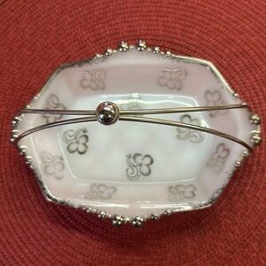 Vintage Milkglass Crisscross Trinket Tray With Handle